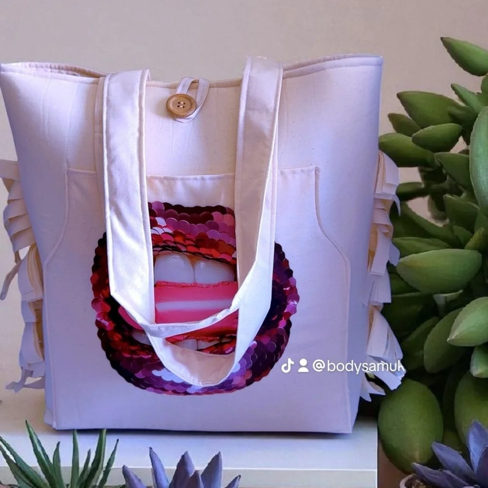 Elegant Cream and Purple Tote Bag